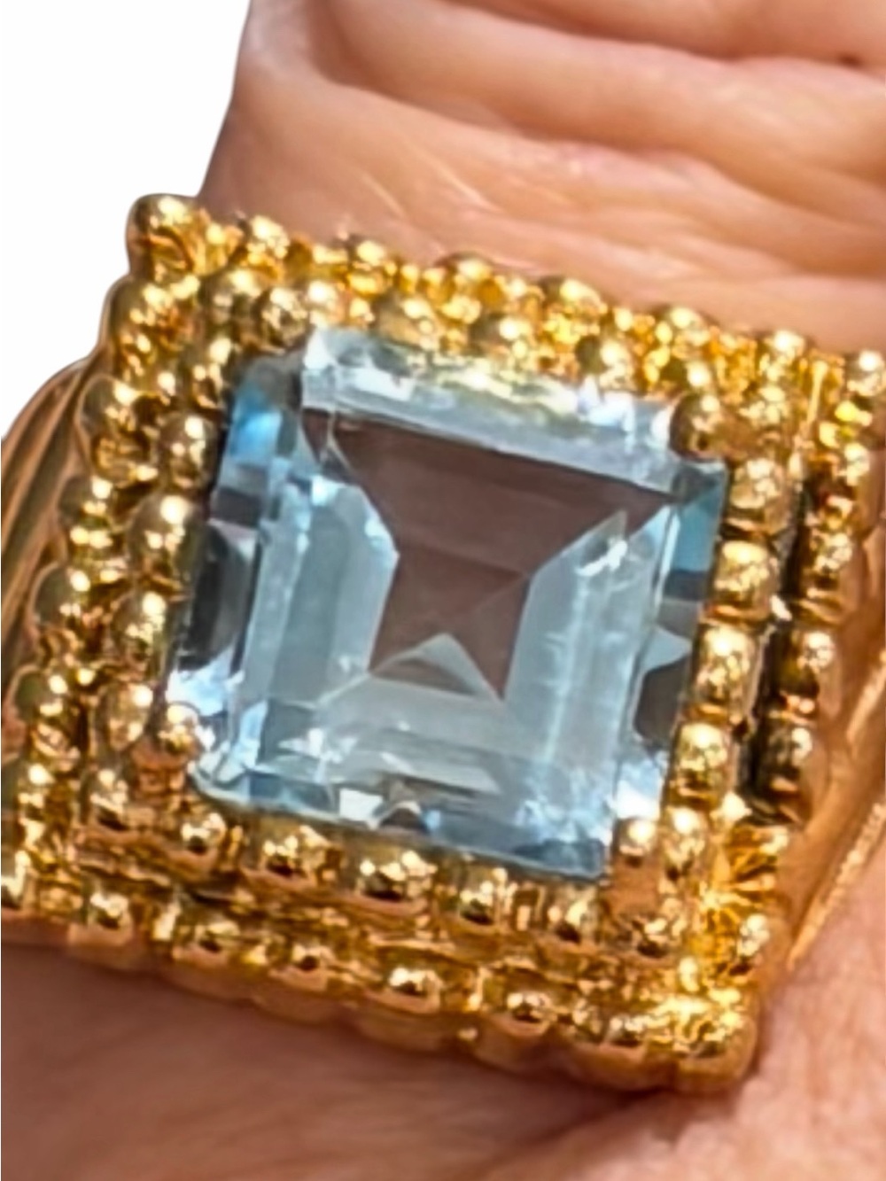 Veneda Carter VC017 925 18k Gold Vermeil Hammered Blue Gem Ring Size 8